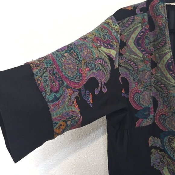 Soft Surroundings Tapestry Black Kimono Wool Jacket Boho Eclectic Artisan, 3X - Picture 4 of 13